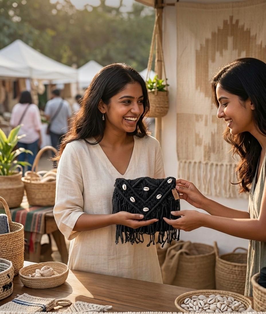 Boho Handwoven Black Macramé Sling Bag| Eco Friendly Artisan Bag