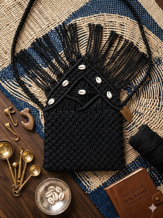 Boho Handwoven Black Macramé Sling Bag| Eco Friendly Artisan Bag