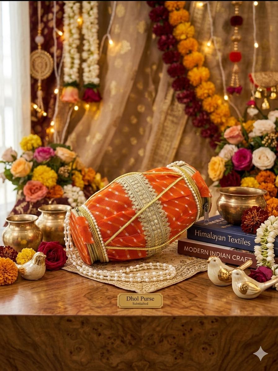 The "Utsav" Dholak Potli – Handcrafted Leheriya Gift Bag