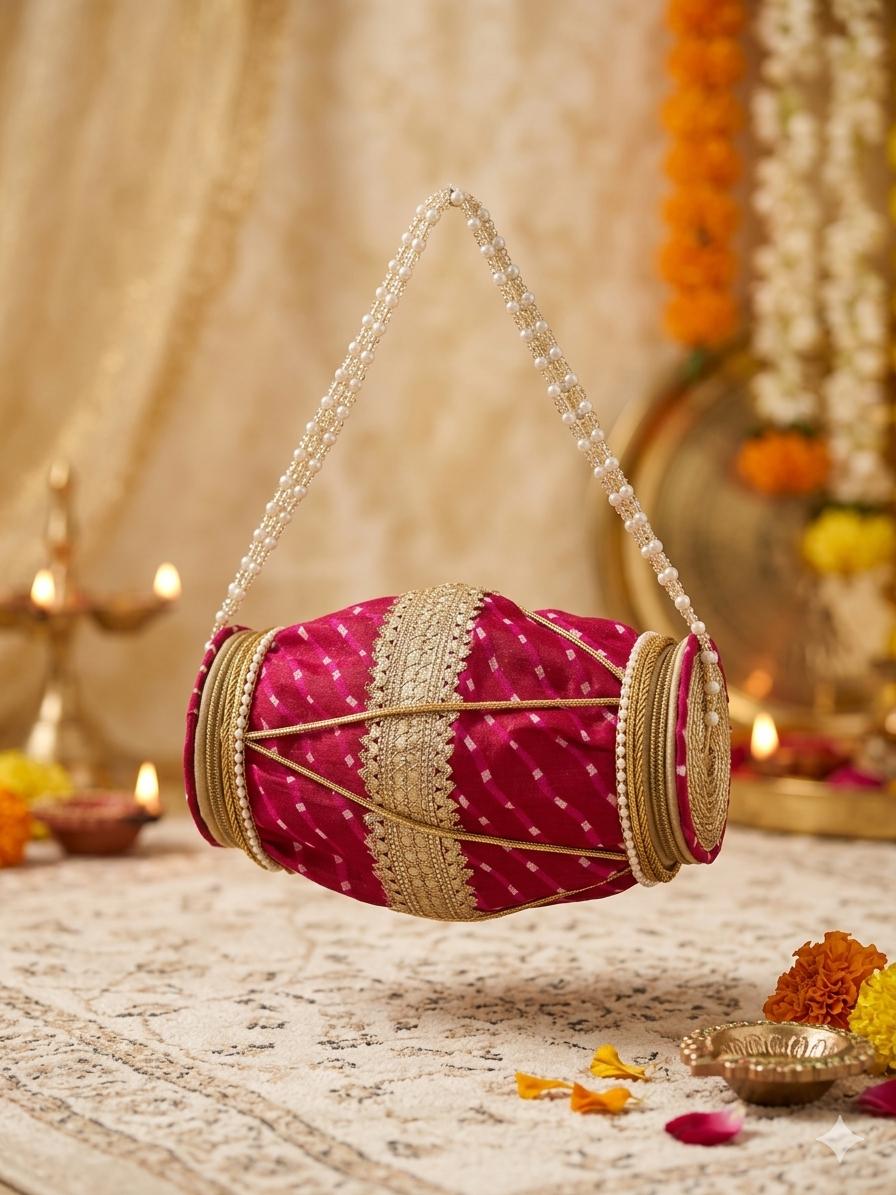 The "Utsav" Dholak Potli – Handcrafted Leheriya Gift Bag
