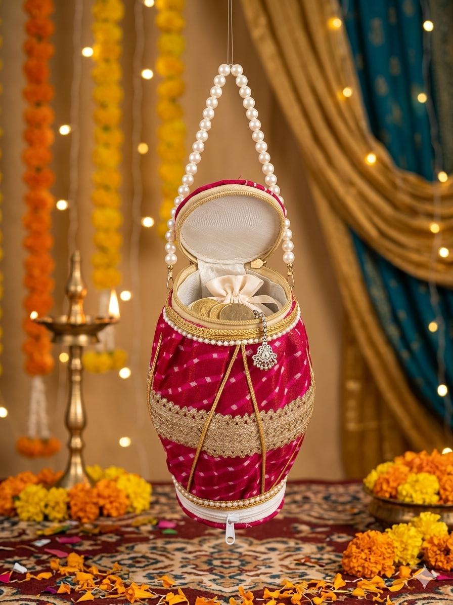 The "Utsav" Dholak Potli – Handcrafted Leheriya Gift Bag