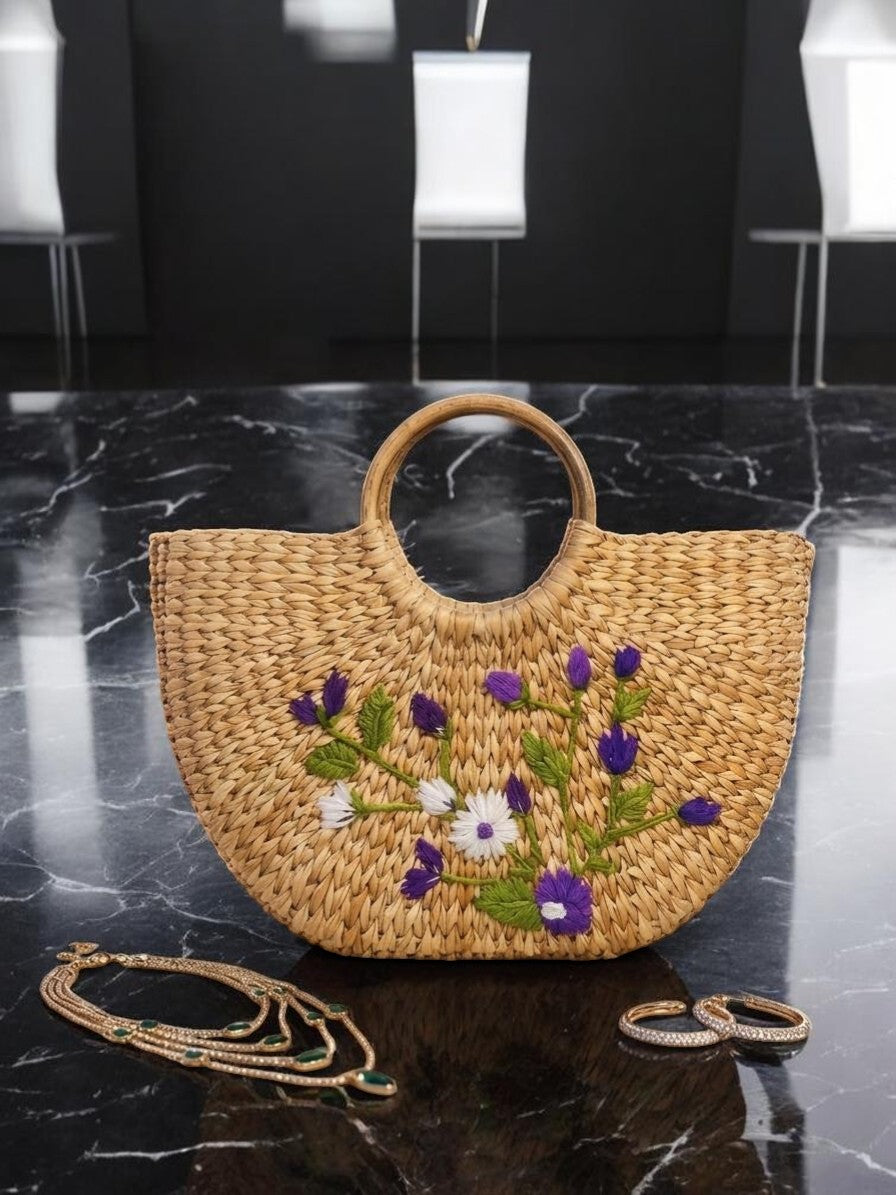 Handcrafted Floral Cane Bag-Luxury Classy Statement Handbag for women