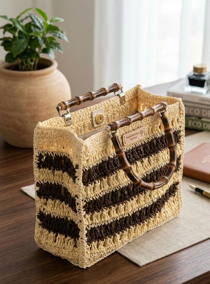 The Artisan Woven Raffia Tote with Bamboo Handles