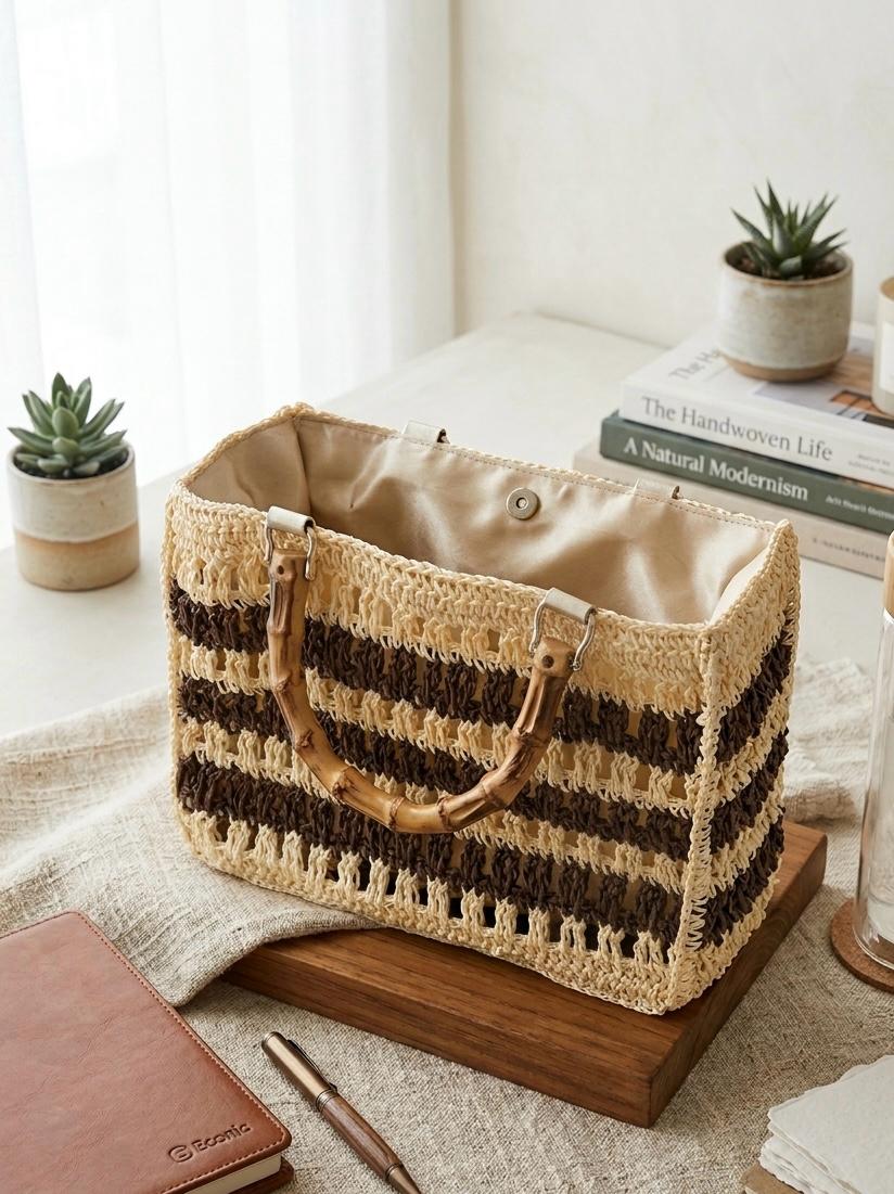 The Artisan Woven Raffia Tote with Bamboo Handles