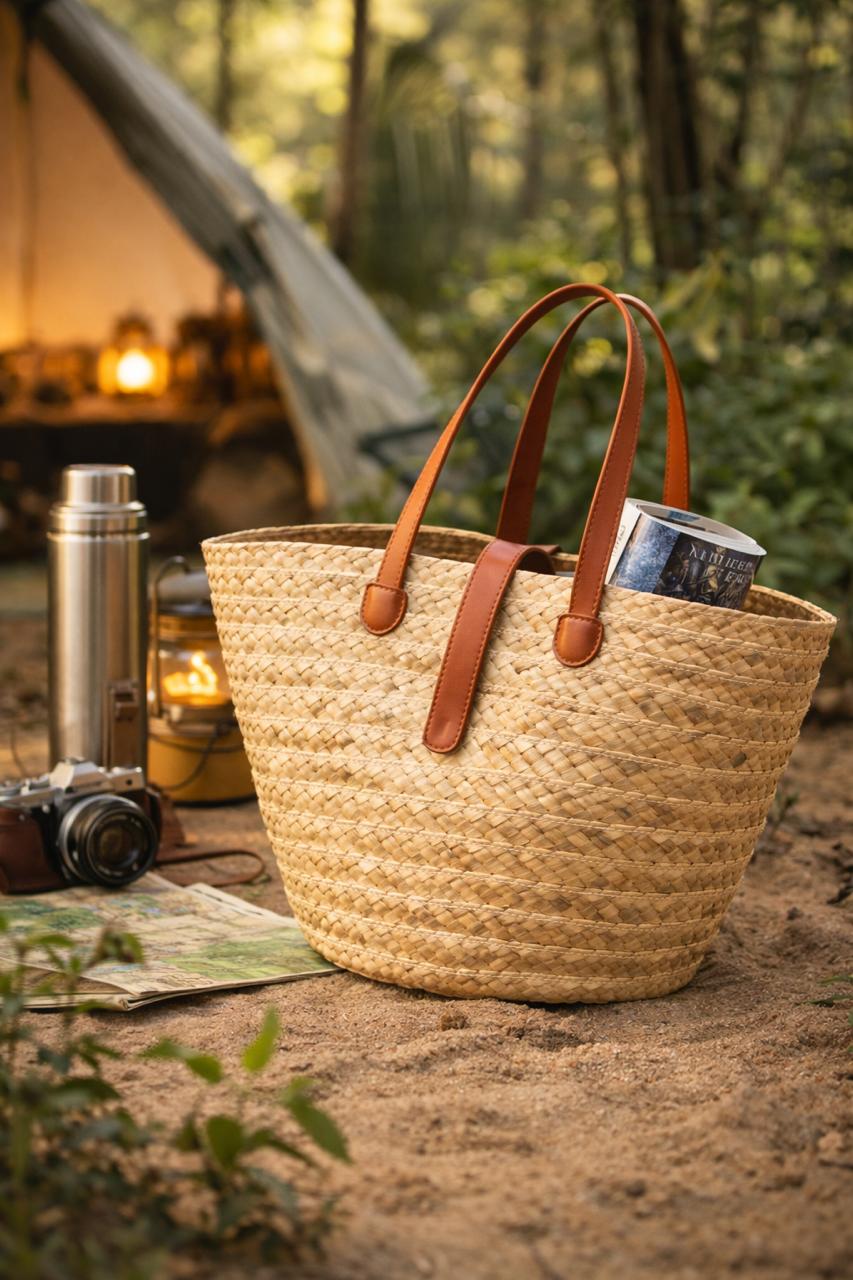 Eco Luxe Palm Leaf Tote-Handwoven Tropical Travel Bag