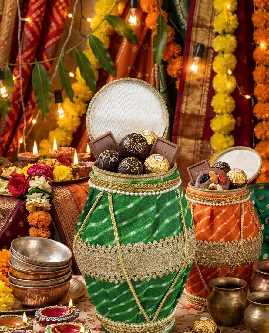 The "Utsav" Dholak Potli – Handcrafted Leheriya Gift Bag