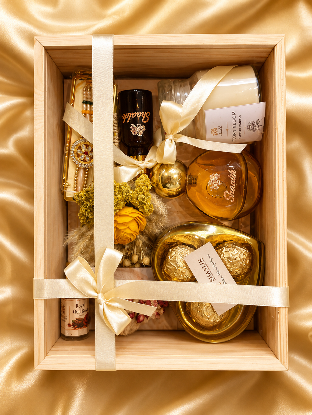 Shaalik The Heritage Rakhi Hamper — Luxury Edition | Rakhi, Candle, Perfume & Attar in a Pine Box