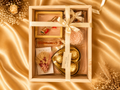 Shaalik The Essence Rakhi Hamper — Rakhi, Candle, Chocolates & 12ml Perfume in a Pine Box