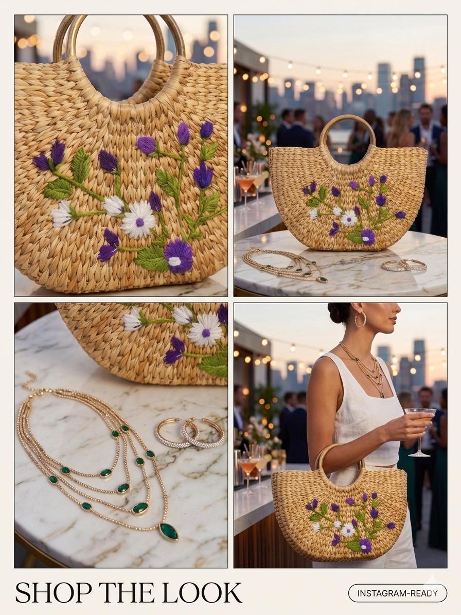 Handcrafted Floral Cane Bag-Luxury Classy Statement Handbag for women