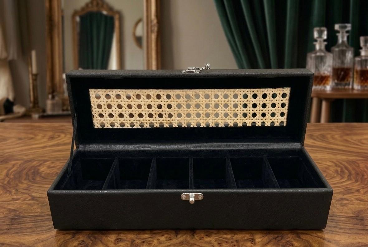 The Artisan Heirloom|Handcrafted Ratan & Faux Leather Watch & Bracelet Box