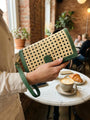 "Kaveri Rattan Wallet — Handwoven Panel, Vegan Leather | Natural Rattan