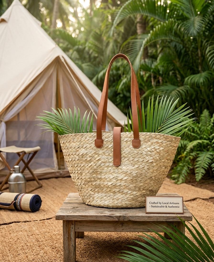 Eco Luxe Palm Leaf Tote-Handwoven Tropical Travel Bag