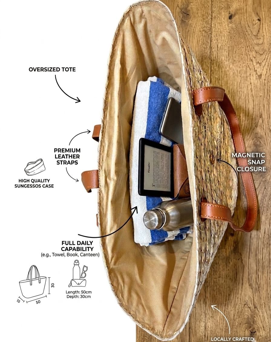 Eco Luxe Palm Leaf Tote-Handwoven Tropical Travel Bag