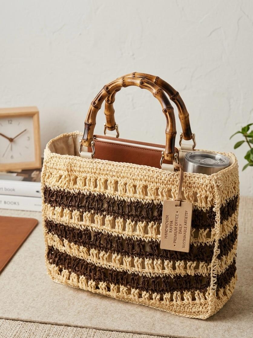 The Artisan Woven Raffia Tote with Bamboo Handles